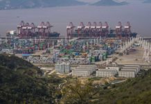 Top, Ningo-Zhoushan, stärksten, Hafen, Container, China