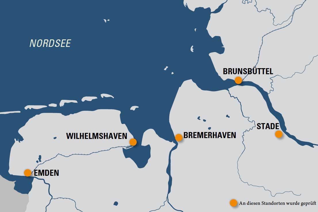 Wilhelmshaven, LNG, Terminal, import-Terminal, Bunker, Emden, Stade, Hamburg, Cuxhaven, Brunsbüttel, Bremerhaven