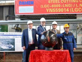 Der Stahlschnitt bei Damen Yichang Shipyard ist der Auftakt zum Bau des LNG-Bunkerschiffs