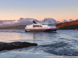 Hurtigruten vessel in Fjord