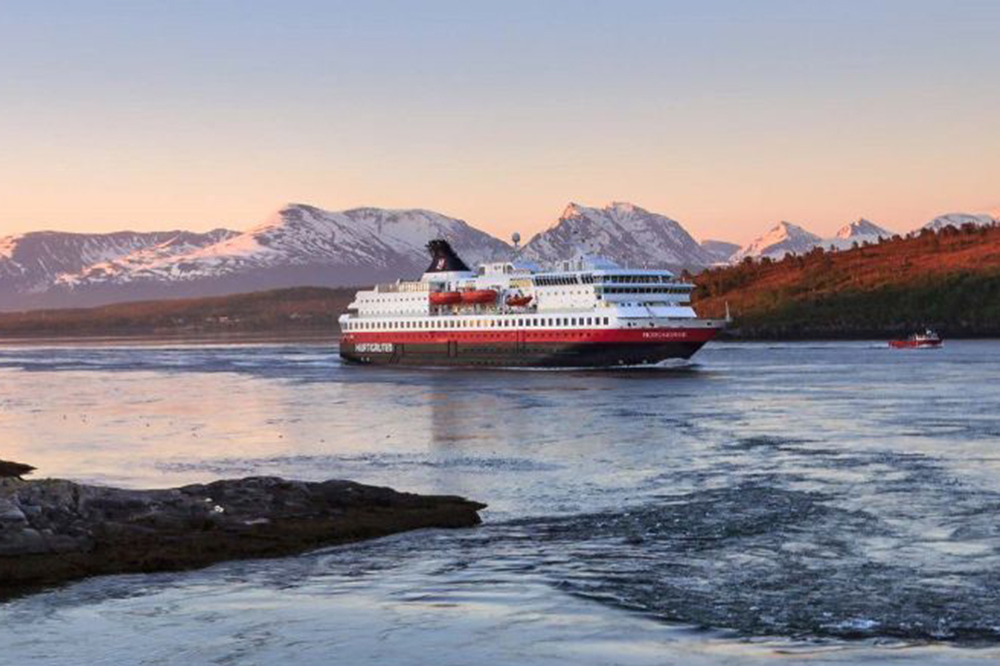 Hurtigruten vessel in Fjord