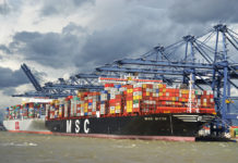 MSC Containerschiff am Terminal von Hutchison Ports - Felixstowe
