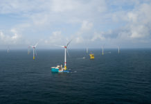 Turbine installation at North Sea wind farm Deutsche Bucht