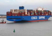 Die »Cosco Shipping Star« mit einer Kapazität für 21.237 TEU beim Erstanlauf in Zeebrugge