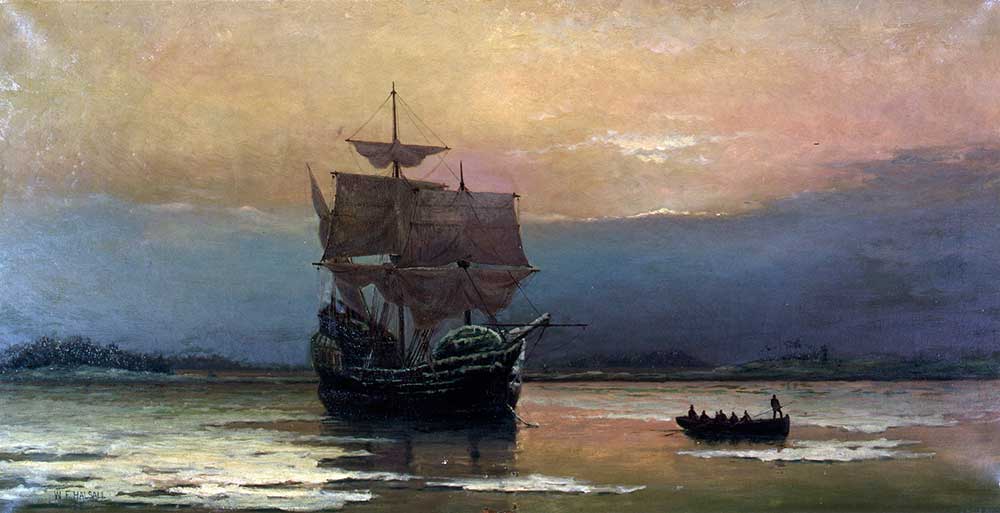 Mayflower-in-Plymouth-Harbor-by-William-Halsall
