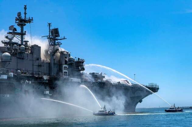 USS Bonhomme Richard on fire