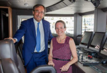 Erweiterten auf der Monaco Yacht Show ihre Zusammenarbeit: Massimo Perotti (CEO, Sanlorenzo) und Denise Kurtulus (Vice President Global Marine, Rolls-Royce Power Systems) © Rolls-Royce