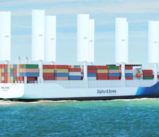 Zéphyr & Borée Design für Containerschiff mit Segeln