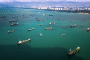 Singapur Stau Verstopfung Vessels berthing at Singapore