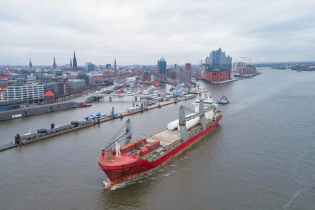 deugro Vessel departure from the Port of Hamburg Germany