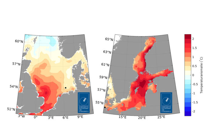 Oberflächentemperaturen in der Nordsee und Ostsee im Sommer 2022 © BSH
