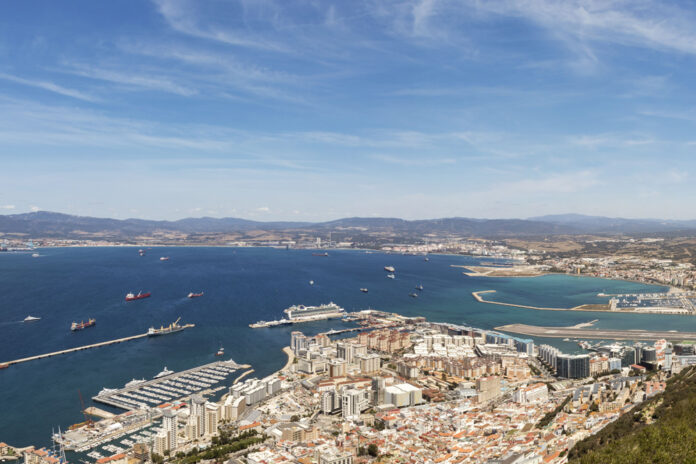 Gibraltar rock view over the sea and to Africa coastline, Stena Line