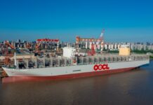 Das neue Containerschiff mit dem Namen „OOCL Portugal“ ist das letzte der umweltfreundlichen 24.188-TEU-Megaschiff-Serie.