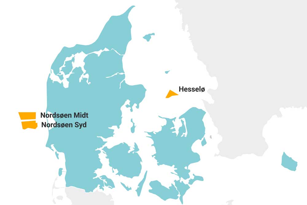Karte von Dänemark mit Offshore-Windparks