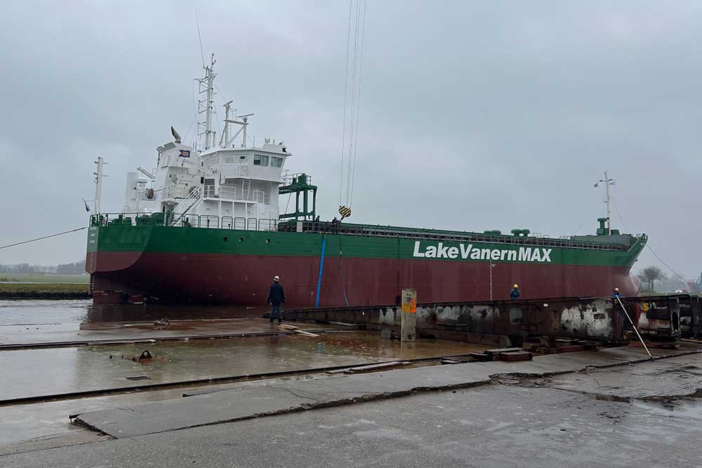 "Naven" aus der Lake-Vänern-Max-Serie ist bei der Werft Ferus Smit vom Stapel gelaufen (© Erik Thun)