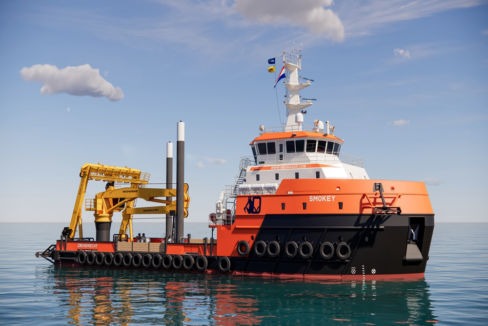 Ein Schiffsentwurf des neuen mehrzweckschiffes für die Reederei Herman Senior