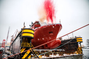 Tauf- und Stapellaufzeremonie für „ORP Henryk Zygalski“ auf der Remontowa-Werft in Gdansk