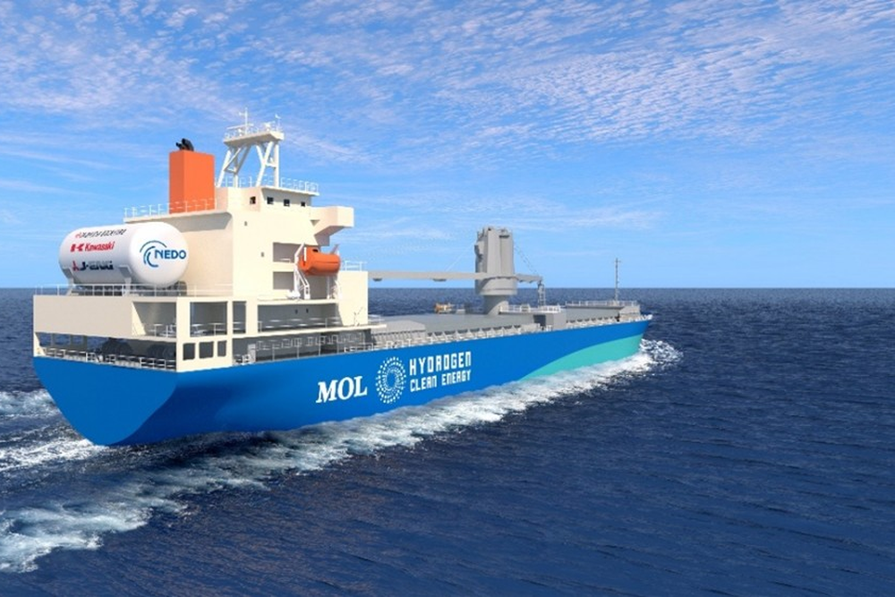 Rendering des geplanten wasserstoffbetriebenen Mehrzweckschiffs mit 17.500 tdw, das ab 2028 in den Demonstrationsbetrieb gehen soll,(© MOL)