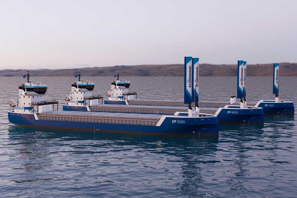 Drei Schiffe hintereinander: Kombifrachter-Modelle CF 5000, CF 6000 und CF 7000
