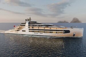 Die 155 m lange Megayacht „Beyond Horizons“ soll bei der Lloyd Werft Bremerhaven gebaut werden (© Maybach Ocean Club)
