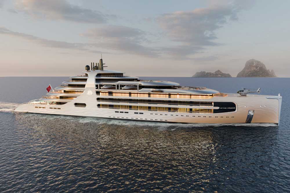 Die 155 m lange Megayacht „Beyond Horizons“ soll bei der Lloyd Werft Bremerhaven gebaut werden (© Maybach Ocean Club)