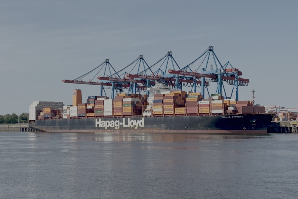 Ein Containerschiff im Hamburger Hafen