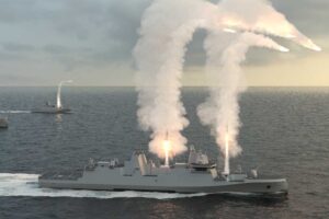 Die 140 m lange Fregatte ist ausgelegt für Einsätze in hochkomplexen Bedrohungsszenarien (© Rheinmetall)