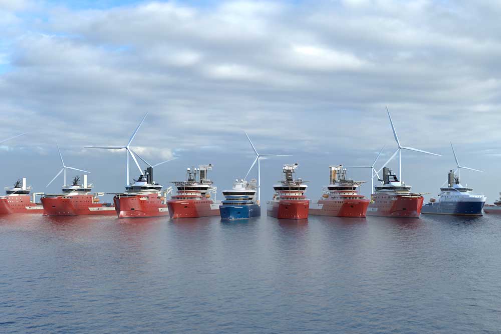 Offshore-Schiffe vor einem Windpark