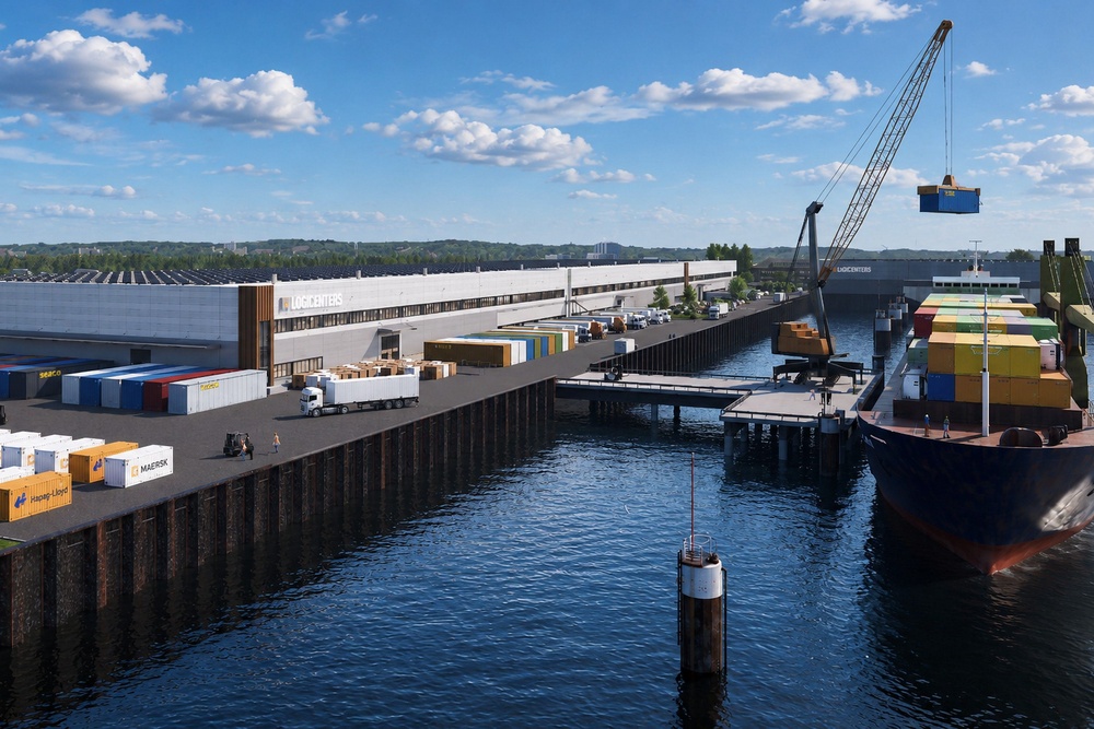 Visualisierung des geplanten Logistikzentrums in der Hamburger Seehafenstraße (© HGK/ Four Parx)