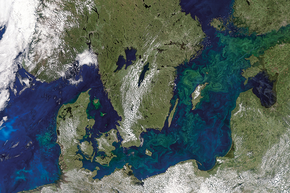 Satellitenbild der Nordsee und Ostsee (Quelle: NASA)