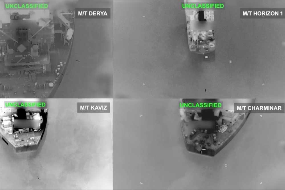 Kameraaufnahmen des US-Militärs, auf dem angegriffene Schiffe zu sehen sind
